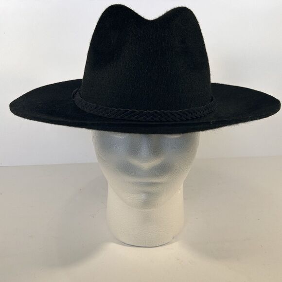 Adora Accessories - Adora Western Style Wool‎ Hat Black Braided Leather Accent One Size USA Made
